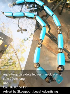 Aqua-turquoise detailed  resin Necklace For Sale.