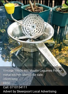 Vintage 1960s Mill Moulin legumes French metal kitchen utensil for sale