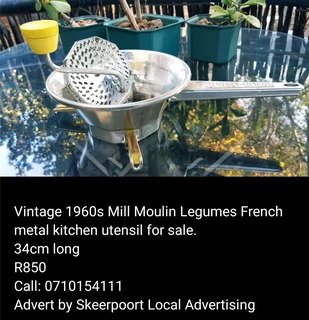 Vintage 1960s Mill Moulin legumes French metal kitchen utensil for sale
