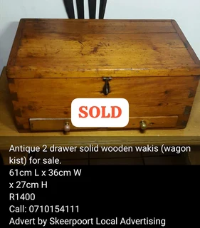 Antique 2 drawer solid wooden wakis wagon kist for sale