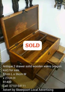 Antique 2 drawer solid wooden wakis wagon kist for sale