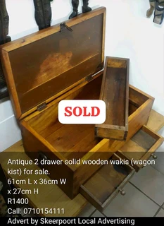 Antique 2 drawer solid wooden wakis wagon kist for sale
