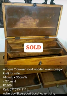 Antique 2 drawer solid wooden wakis wagon kist for sale