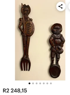 Vintage large hand carved wooden set of Don Quixote and Sancho Panza sculptures for sale