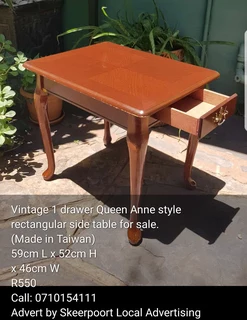 Vintage 1 drawer Queen Anne style rectangular side table for sale