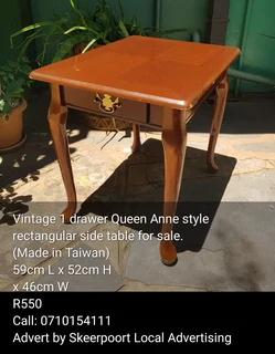 Vintage 1 drawer Queen Anne style rectangular side table for sale