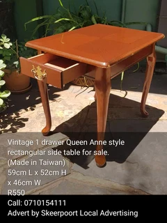 Vintage 1 drawer Queen Anne style rectangular side table for sale
