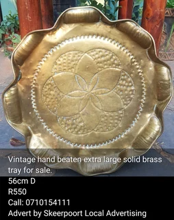 Vintage hand beaten extra large solid brass tray for sale