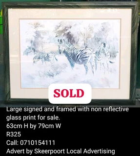 2x large signed and framed with non reflective glass prints for sale.