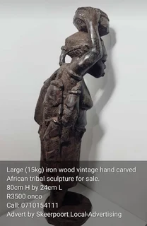 Large 15kg iron wood vintage hand carved African tribal sculpture for sale