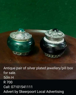 Antique pair of silver plated jewellery/pill box for sale