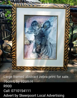 Large framed abstract zebra print for sale