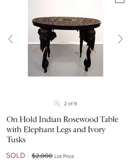 Rare 19th Century hardwood oval hand carved Anglo-Indian elephant side table for sale