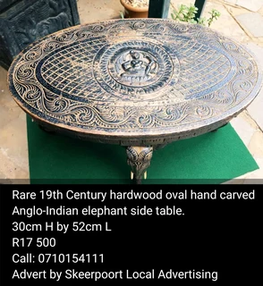 Rare 19th Century hardwood oval hand carved Anglo-Indian elephant side table for sale