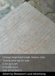 2.5m by 3.5m Vintage large hand made bronze color Turkish area rug for sale