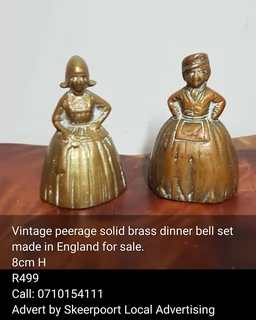 Vintage peerage solid brass dinner bell set for sale