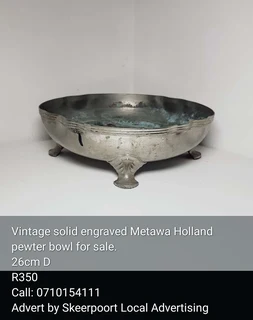 Vintage solid engraved Metawa Holland pewter bowl for sale
