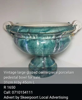Vintage large glazed centerpiece porcelain pedestal bowl for sale