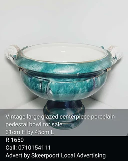 Vintage large glazed centerpiece porcelain pedestal bowl for sale