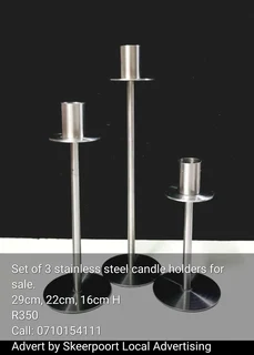Set of 3 stainless steel candle holders for sale