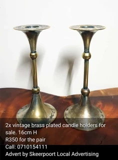 2x vintage brass plated Candle holders for sale.