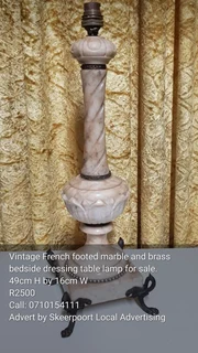 Vintage French footed marble and brass bedside dressing table lamp for sale