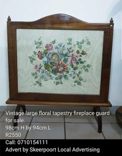 Vintage large floral tapestry fireplace guard for sale
