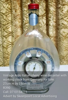 Vintage Ardo Italian cherry wine decanter with working clock from Germany for sale