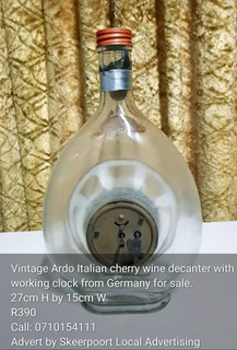 Vintage Ardo Italian cherry wine decanter with working clock from Germany for sale