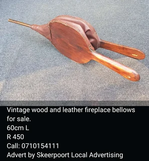 Vintage leather and wood fireplace bellows for sale