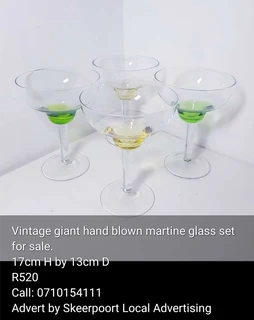 4x Vintage giant hand blown Martine glasses for sale