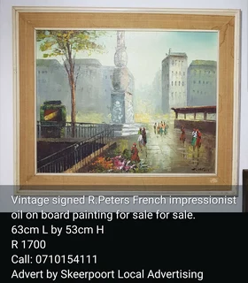 Vintage signed R. Peters French impressionist oil on board painting for sale