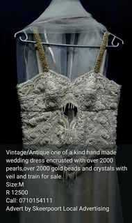 Antique/vintage one of a kind hand made wedding dress with veil and train for sale