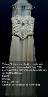 Antique/vintage one of a kind hand made wedding dress with veil and train for sale