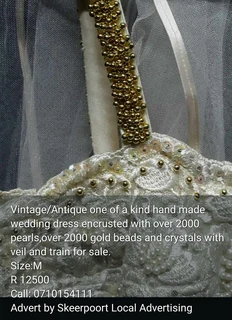 Antique/vintage one of a kind hand made wedding dress with veil and train for sale