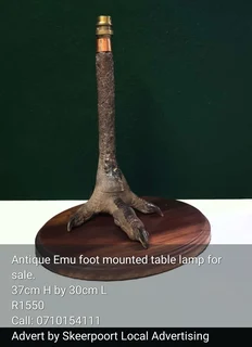 Antique Emu foot mounted table lamp for sale