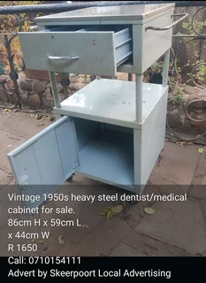 Vintage 1950s heavy steel dentist/medical cabinet for sale