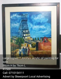 Large framed signed T. Jorofani acrylic oil painting for sale