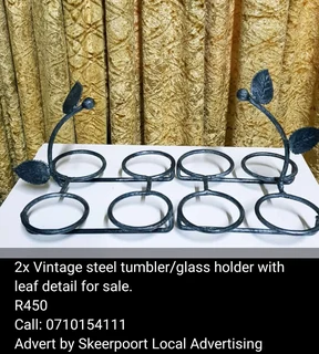 2x vintage steel tumbler/glass holders for sale