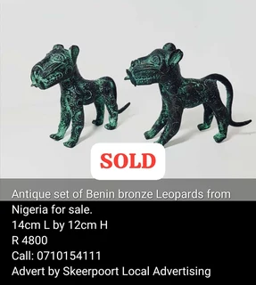Antique set of Benin bronze leopards for sale