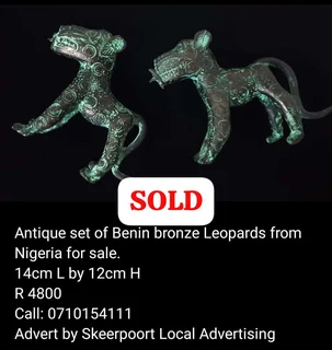 Antique set of Benin bronze leopards for sale