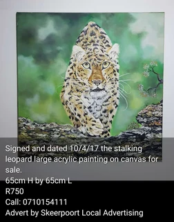 Signed and dated 10/4/17 the stalking leopard acrylic painting on canvas painting for sale