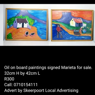 Oil on board paintings signed Marieta for sale