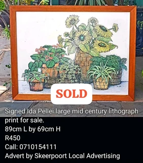 Signed Ida Pellei mid century lithograph print art for sale