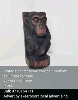 Vintage hand carved wooden monkey sculpture for sale