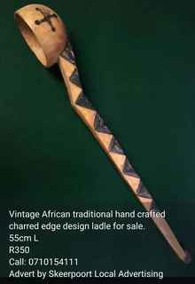 Vintage African traditional hand crafted charred edge design ladle for sale