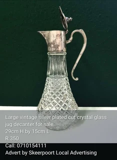 Large Vintage silver plated crystal glass jug decanter for sale