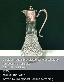 Large Vintage silver plated crystal glass jug decanter for sale