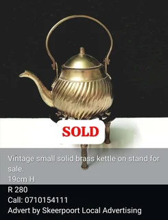 Vintage small solid brass kettle on stand for sale
