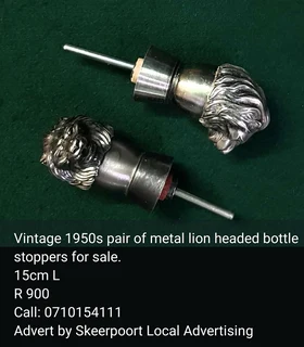 Vintage 1950s Metal pourer Lion Head bottle stopper for sale